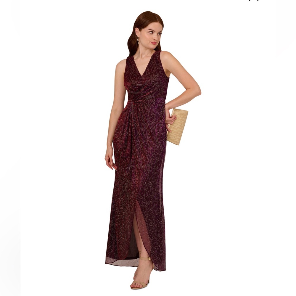 SOLD!
Adrianna Papell
Women's Metallic Ruffled
Sleeveless Faux-Wrap Gown